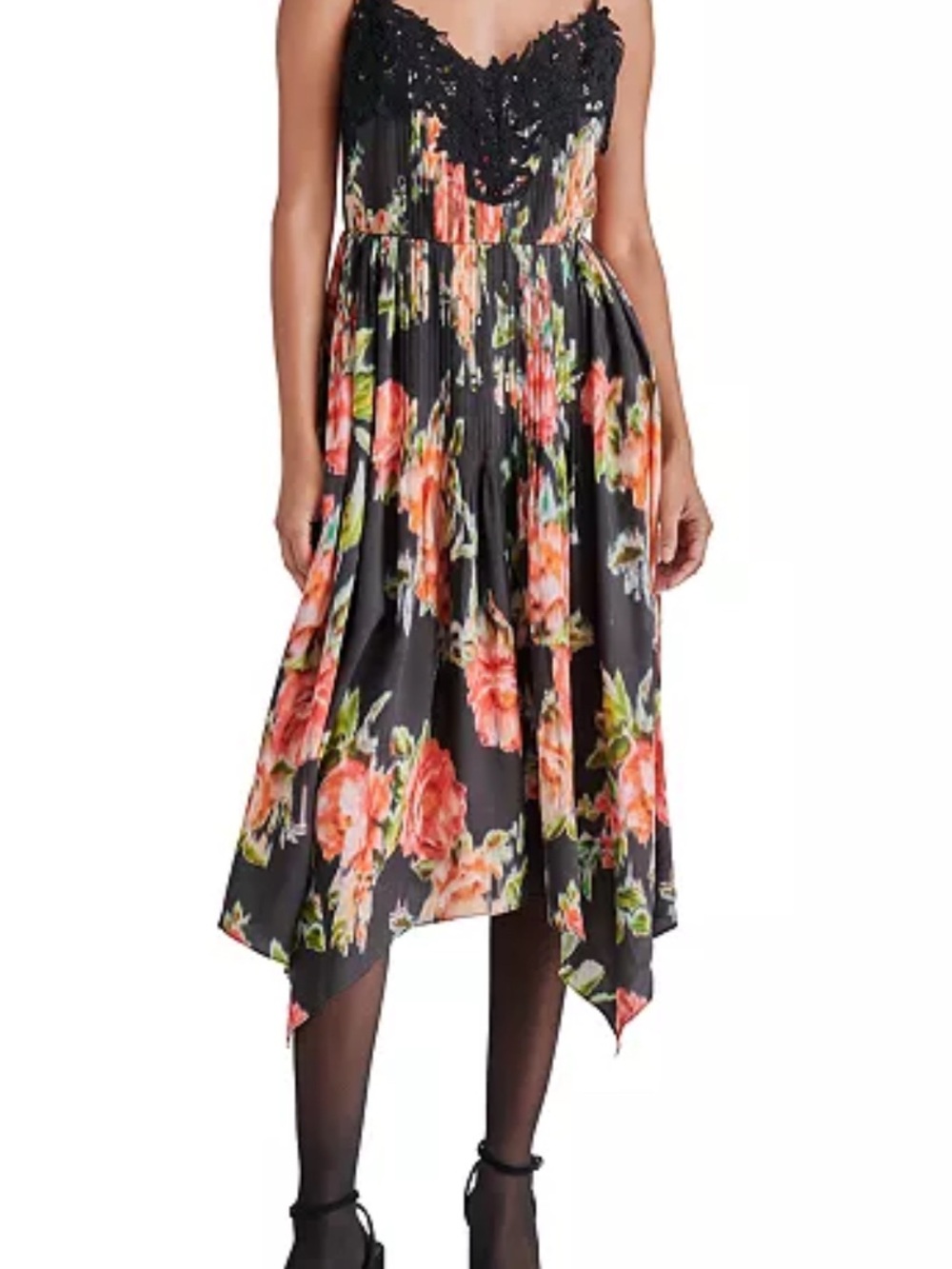Steve Madden Beatrice Floral-Print Hanky-Hem Midi Dress.
